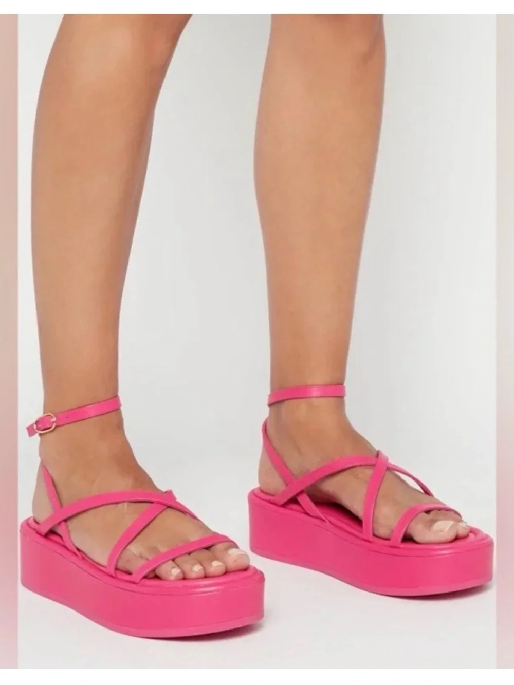 New Stuart Weitzman Summerlift Calfskin Ankle-Strap Flatform Sandals